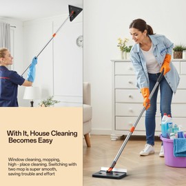 Baseboard Cleaner Tool with Handle, 29" to 85" Wall Cleaner Mop with Extension Pole 8 Replacement Pads 360 Rotatable Wall Mop Ceiling Cleaning Tools for Cleaning Floor Window Cabinet Bathroom ﻿