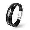 Uniqal Men's Leather Bracelet "Feather" Stainless Steel Genuine Leather Case