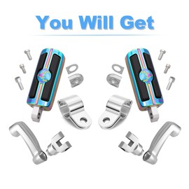 PUCKY Motorcycle Highway Pegs Crash Bar Adjustable Foot Peg Compatible with Softail Sportster Electra Road Glide Road King Street Glide with 1.25" Engine Guard 1 1/4 Chrome (七彩)