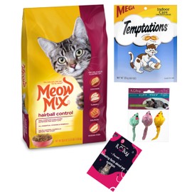 Meow Mix Hairball Control cat Food(3.15 LB) and Temptations Hairball Control Chicken(4.9 Oz) Bundle, Includes kit with 03 mouses Toy and a Pet Nutrition Booklet.