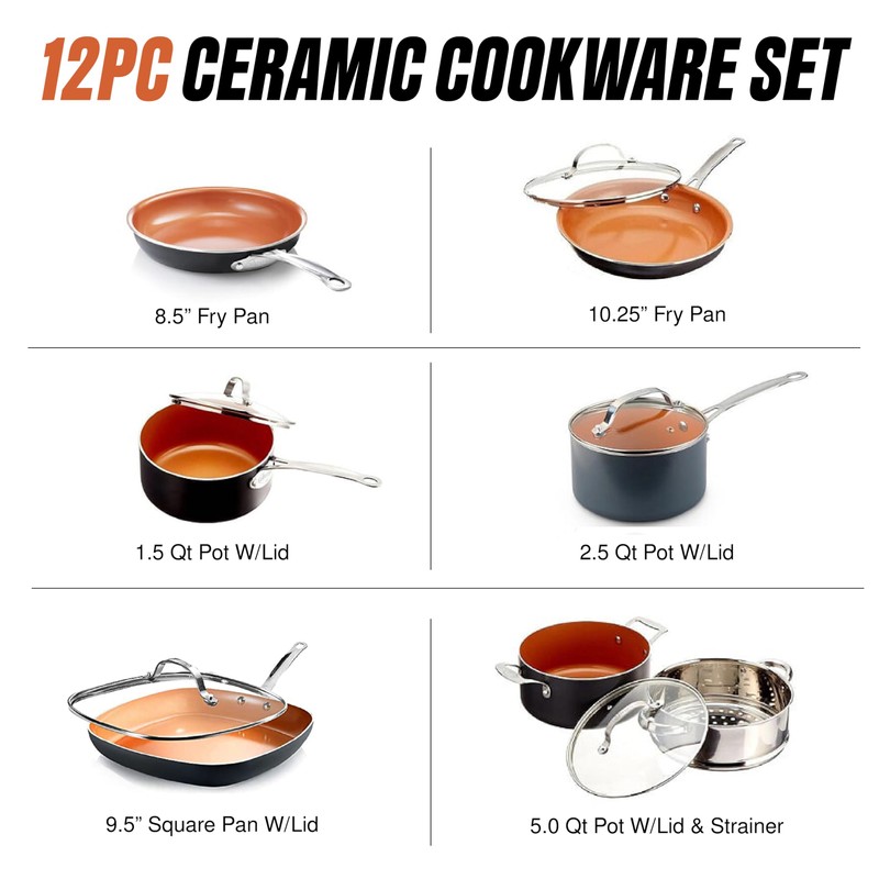 Gotham Steel 12 Pc Ceramic Cookware Set Nonstick, Ceramic Pots