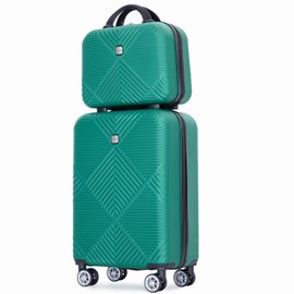 Tripcomp 2 Piece Carry on Luggage Set, Airline Approved 20 Inch Luggage with Cosmetic Case HardShell Suitcase with Spinner Wheels, Lightweight Durable Hardside Suitcases Set, Dark Green