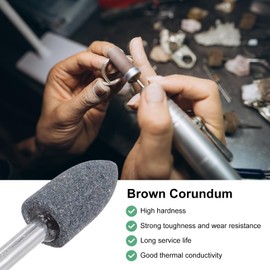 M METERXITY 10-Pack Abrasive Mounted Stone Grinding Bits, 1/4 IN(6mm) Shank Aluminum Oxide Polishing Sanding Drill Bit for Rotary Tools, 0.63IN(16mm) Dia 80 Grits Point Kit [Brown]