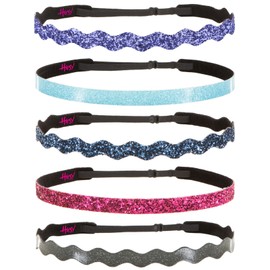 Hipsy 5pk Girl's Adjustable NON SLIP Glitter Headband Mixed Gift Pack (Purple/Teal/Navy & More)