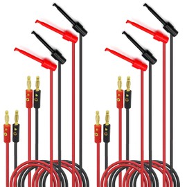 WWZMDiB 8 Pcs Banana Plug Test Leads 4mm Gold Plated Banana Plugs Test Clip Retractable Hook 3.28 ft Copper Wire for Multimeter Leads(4 Black + 4 Red)