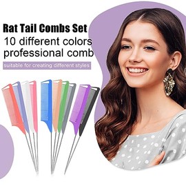 10 PCS Rat Tail Combs Set - Hair Teasing Fine Tooth Comb for Women Girls, Parting Comb for Braiding Hair Styling Tools & Appliances with Stainless Ste