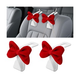 BESULEN 2 PCS Car Headrest Hook, Cute Bow Vehicle Seat Hooks for Purses and Bags, Automotive Seatback Interior Decoration Organizer Hanger Accessories, Universal for SUV, Sedan, Truck (Red/White)