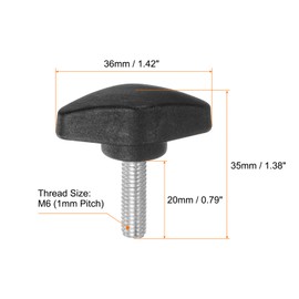 sourcing map 10pcs Tee Wing Knobs Thumb Screws M6 x 20mm Standard Male Thread Plastic T Knobs Handles Hand Clamping Knobs Grip Thumbscrew, Black