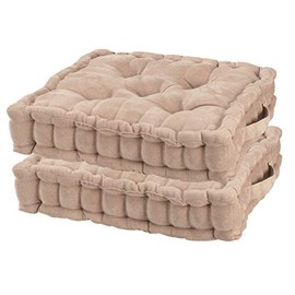 Fox Valley Traders Natural Tufted Booster Cushion, Soft Suede, Polyester Fill, Natural Color - Set of 2, Each Measures 14 1/2" Long x 14 1/2" Wide x 4" High