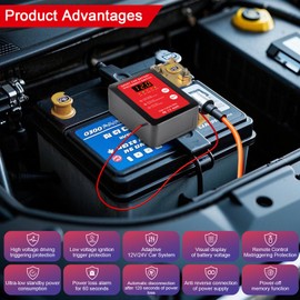 Kill Switch for Car, 12V Smart Battery Disconnect Switch with Remote Control, Upgrade Smart LED Voltage Display Prevent Battery Drain, Anti-Theft, Automatic Cut/Shut Off Switch for Rv, Truck, Boat
