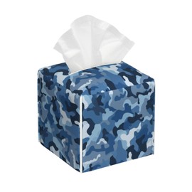 YPPAHHHH Square Tissue Box Cover Navy Bule Camouflage Pattern Cube Tissue Box Cover Pu Leather Tissue Box Holder for Office Kitchen Car Bathroom Facial Paper Organizer Dispenser Cover