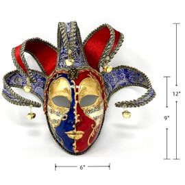 STORM BUY Venetian Masquerade Costume Mask Decoration Jester Masks for Ball Holloween Mardi Gras Cosplay Party (Small （Red&Blue）)