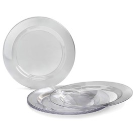 " OCCASIONS " 300 Pcs Set & 60 Guest Wedding Disposable Plastic Plate & Silverware Combo Set (Clear, Silver Silverware)