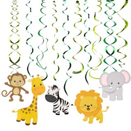 Animal Party Decoration Hanging Decoration Jungle Animals Themed Ceiling Hanger Foil Spiral Garlands for Children Baby Shower Birthday Party Decoration Pack of 30