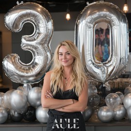 AULE 40 Inch Jumbo Silver Foil Mylar Number Balloons for Men Women 30th Birthday Party Decorations 30 Years Old Anniversary Party Supplies