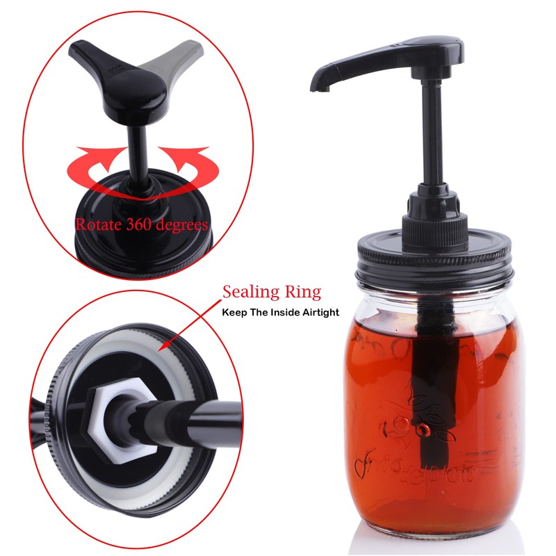 Mason Jar Syrup & Sauce Dispenser Pump Lids for Regular