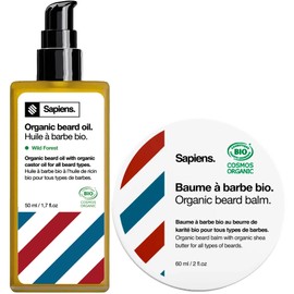 Sapiens Duo Beard Care Men Organic - Made in France - Beard Oil 50 ml + Beard Balm 60 ml - Care Castor Oil for Men - Promotes Beard Growth and Moisturises
