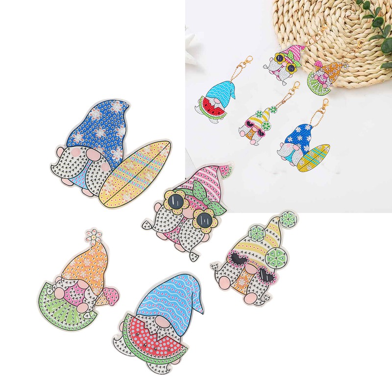 DIY Rhinestone Painting Keychains Cute Dwarfs Shape Stress Relief Improve