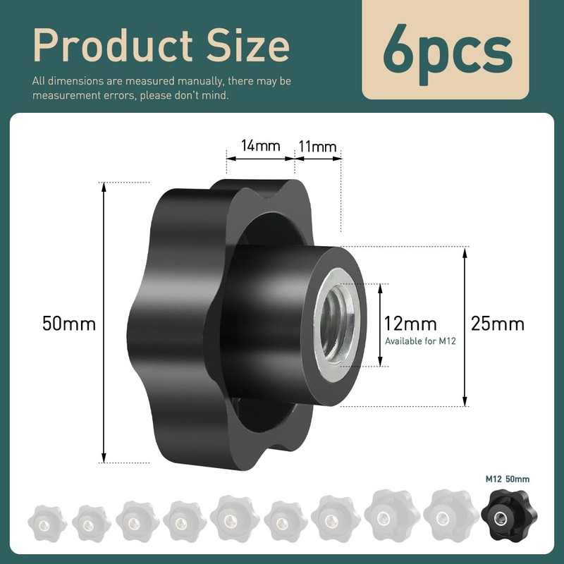 BOUMVID Star Grip Nut M12 Pack of 6, Wing Nut