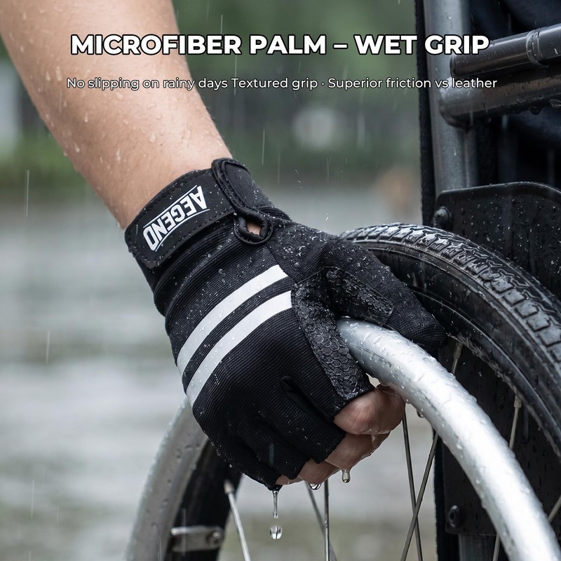 Aegend Wheelchair Gloves for Larger Hands, Anti-Slip & Durable Half-Finger