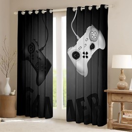 Feelyou Gamer Curtains for Bedroom Teens Boys Gaming Curtain Video Game Gamepad Home Decor Thermal Window Drapes Game Controller Window Treatment Black Grey 38W x 45L 2 Panels