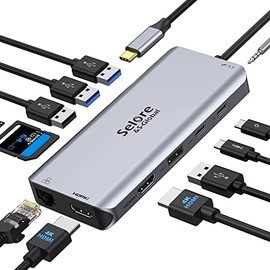 USB C Docking Station Dual Monitor, 12 in 1 USB C Adapter to Dual 4K HDMI,2 USB 3.0,100W PD Port,USB C to SD/TF Card Reader for Windows Dell XPS 13/15,HP,Lenovo,etc…