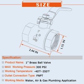 2- Pack 1" Full Port Ball Valve Brass， 1 Inch NPT Brass Valve，1" Female x Female Thread Heavy Duty Brass Shut Off Valve Water, Oil and Gas
