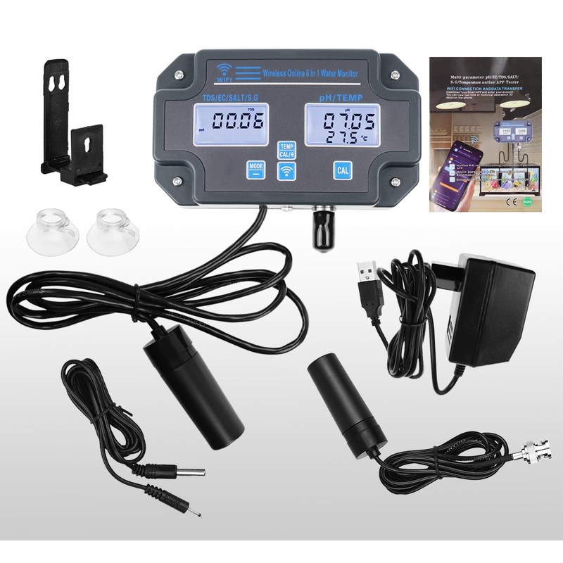 Smart Water Quality Tester 6-in-1 pH/EC/TDS/Salinity/S.G and Temperature Meter with