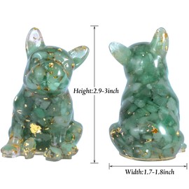 Nupuyai Green Aventurine French Bulldog Carved Crystal Animal Statue Ornament, Energy Healing Stone Pocket Figurine Resin Home Office Decor