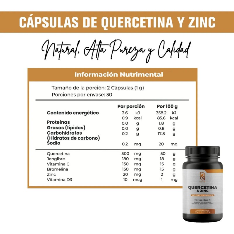 Quercetina + Zinc + Bromelina 60 Cápsulas Sabor Sin Sabor