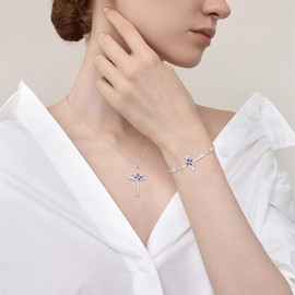 Inpasne Cross Bracelet for Women 925 Sterling Silver Infinity Butterfly Bracelet Sapphire September Birthstone Jewelry Crucifix Religious Gifts for Her
