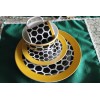 White Bee Honeycomb Black Yellow White Dinner Set of 4