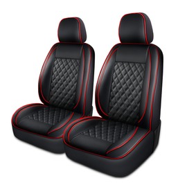 GIANT PANDA Universal Front Car Seat Cover, Piping Leather seat Protector to Fit Cars Trucks Jeep Van SUV Pickup (Red+Black) 2-Pack