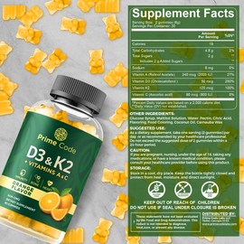 Vitamin D3 K2 with Vitamins A & C Gummies | Vitamin D3 K2 | Vitamin A & C | Vitamin CD | Vitamin ADK | D3K2 | Bone & Heart Health Support | D3 and K2 Gummies | High Absorption | Non-GMO | Gluten-Free