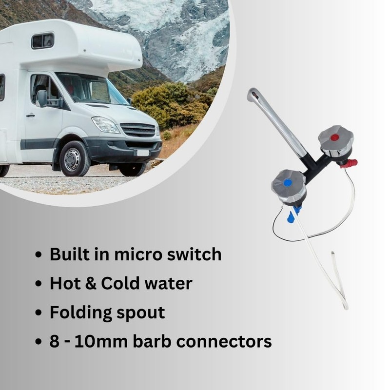Mixer Tap Hot & Cold Chrome Folding Spout 12v Micro