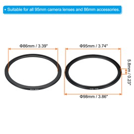 PATIKIL 95mm-86mm Metal Step Down Ring Camera Lens Filter Adapter Ring Aluminum Filter Adapter Ring for Camera Lens Hood Black