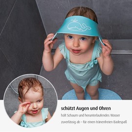 Reer MyHappyBath Cap Shampoo Protection, Protects Your Child From Tears When Washing Hair, Fully Adjustable, Blue, 40-55 cm Head Circumference