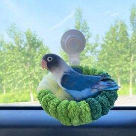 TAKSDAI Portable Suction Cup Bird Perch Nest for Travel Car Window Glass, Warm Bird Sleeping hut Snuggle Bed for cage (Green Combo, S)