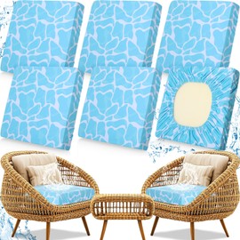 SmoothNovelty 6 Pcs Stretch Patio Cushion Covers Patio Outdoor Cushion Covers Waterproof Outdoor Cushion Covers Replacement Couch Slipcover 20-27inch Water Wave Sofa Covers for Furniture (Cover Only)