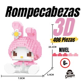 MR. GADGETS Figura Armable de Mini Bloques de Construcción 10cm, Diferentes Personajes Animados Sanrio, Kuromi, Melody, Juguetes de Mini Blocks Coleccionales, Rompecabezas 3D (Melody)