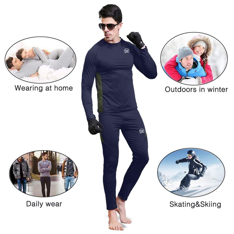 MEETWEE mens Men's Thermal Underwear Set Compression Pants, Blue, X-Large