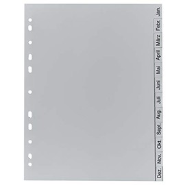 Exacompta - Ref. 1812B - 1 Gray Recycled PP Monthly Printed Dividers - January - December (German) - 12 positions - A4 - Gray