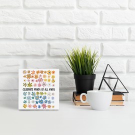OFlich Celebrate Minds of All Kinds Neurodiversity Wooden Box Sign, Autism Awareness Gifts, Special Education Classroom Must Haves, Special Education Teacher Appreciation Gifts, 5x5 Inch