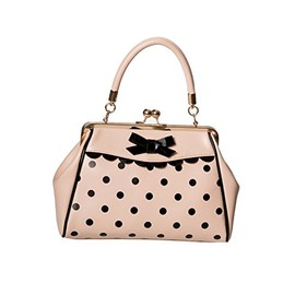 Banned Crazy Little Thing Vintage Bag 50s Rockabilly Polka Top Handle Handbag - Beige