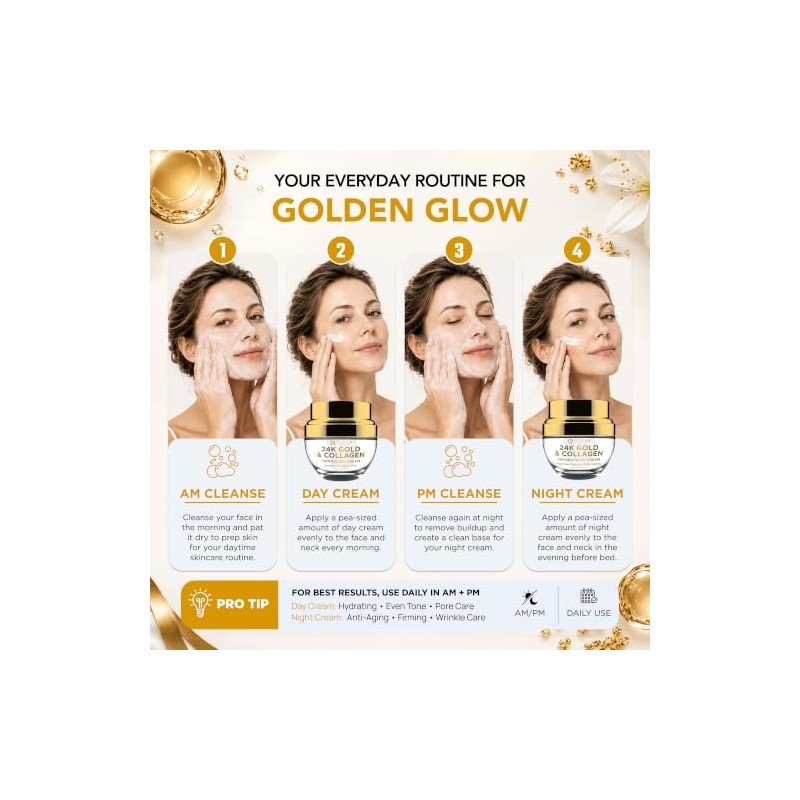 Clear Beauty Set Crema Hidratante Día Noche Oro Quilates Colágeno