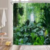 YNFUQANLN Tropical Rainforest Shower Curtain Green Forest Nature Tree Waterfall