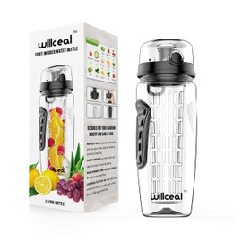 willceal Fruit Infuser Water Bottle 32oz Durable, Large - BPA Free Tritan, Flip Lid, Leak Proof Design - Sports, Camping