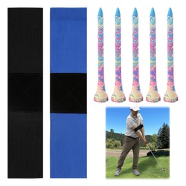 2 Pcs Golf Training Aid Arm Band, Left Arm Straight Golf Training Aid, Golf Arm Training Aid for Posture Correction and Alignment with Golf Tees Wooden for Men Women Beginners Indoors Outdoors