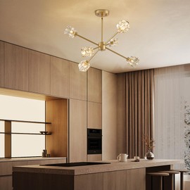 XINGQI Gold Ceiling Light 25.2" Sputnik 6-Light Modern Glass Chandelier Unique Ceiling Lighting for Dining Room Bedroom Entryway Powder Room Foyer Entryway