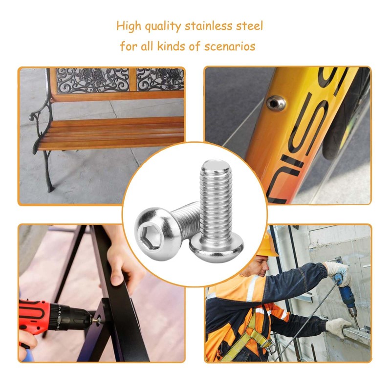 Metuja M8-1.25x20mm Button Head Socket Cap Bolts Screws（50pcs）, Stainless Steel,